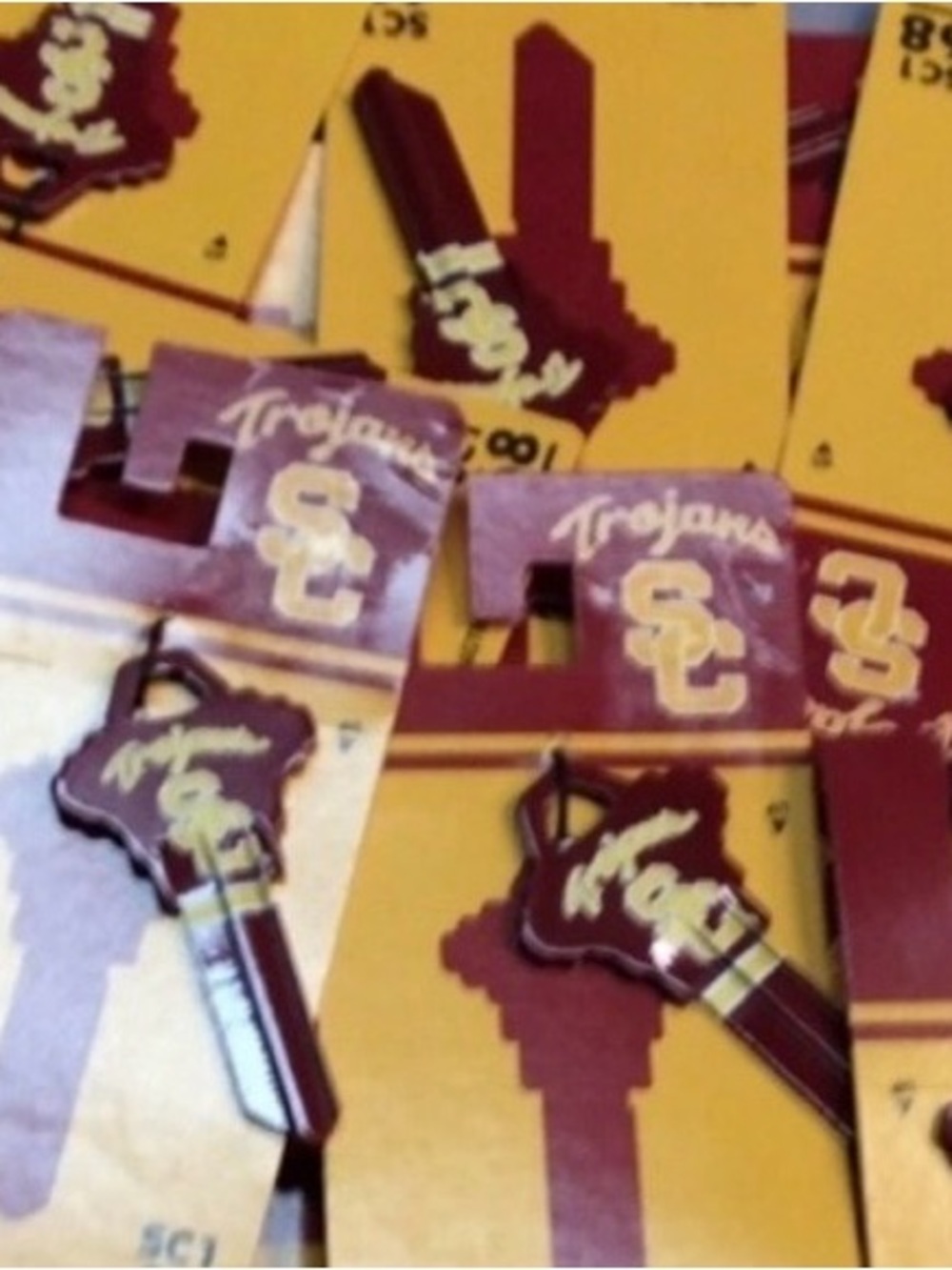 5 Pack Hillman USC Trojans Decorative Key Blank featuring an SC1 keyway profile